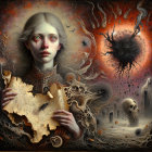 Surreal Landscape with Young Woman and Celestial Scene