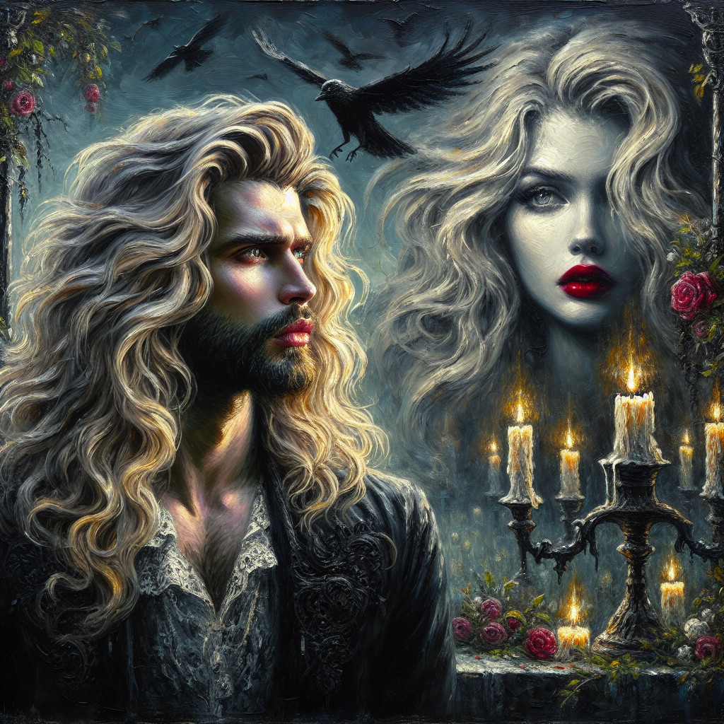 Surreal Scene of a Man and Ghostly Female Figure