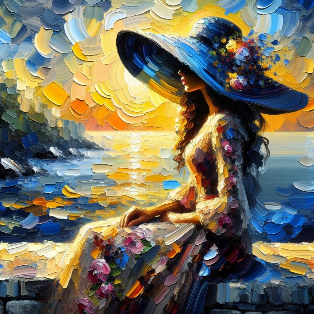 Woman by Water at Sunset in Floral Dress