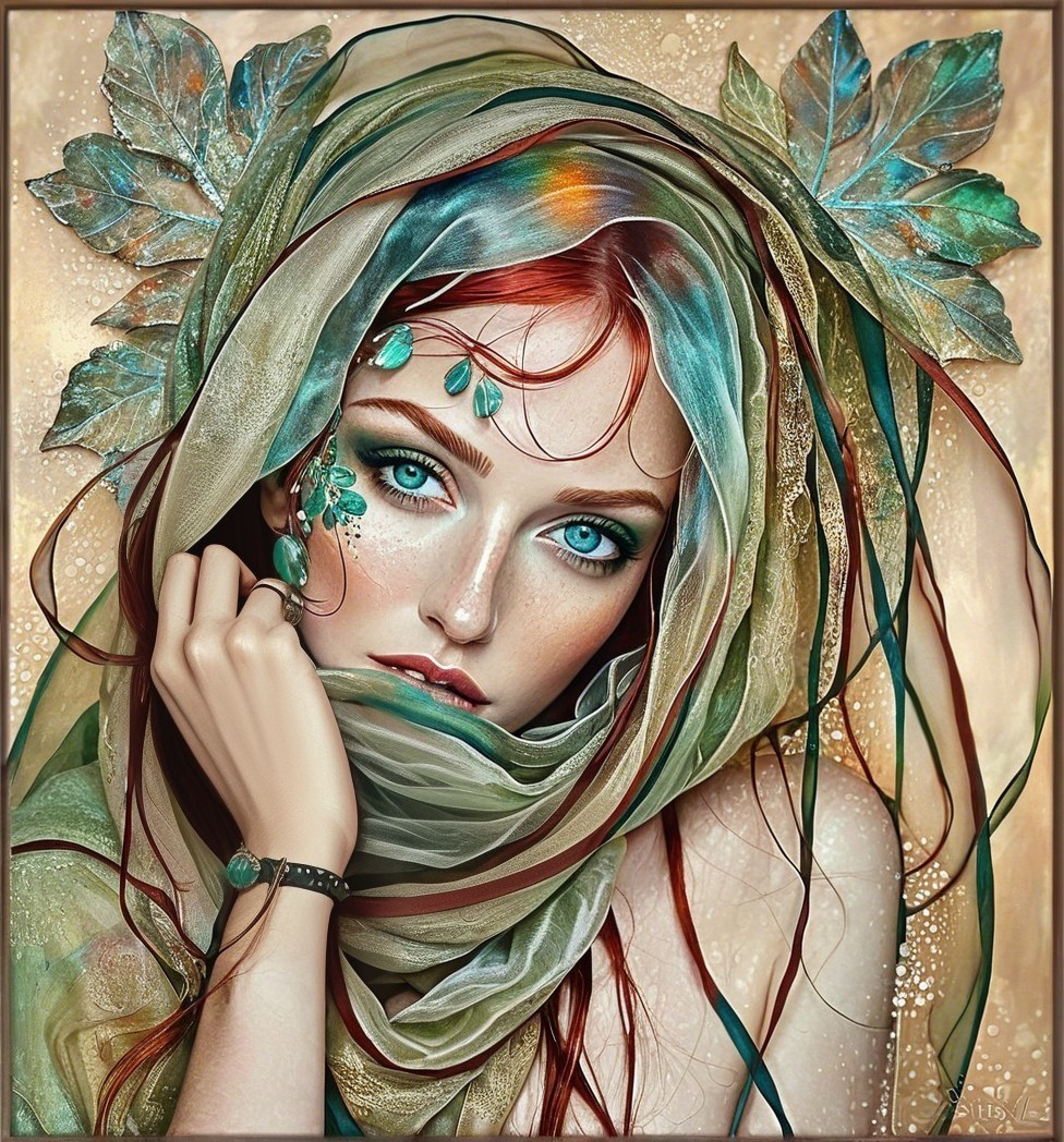 Portrait of a Woman with Red Hair and Scarf