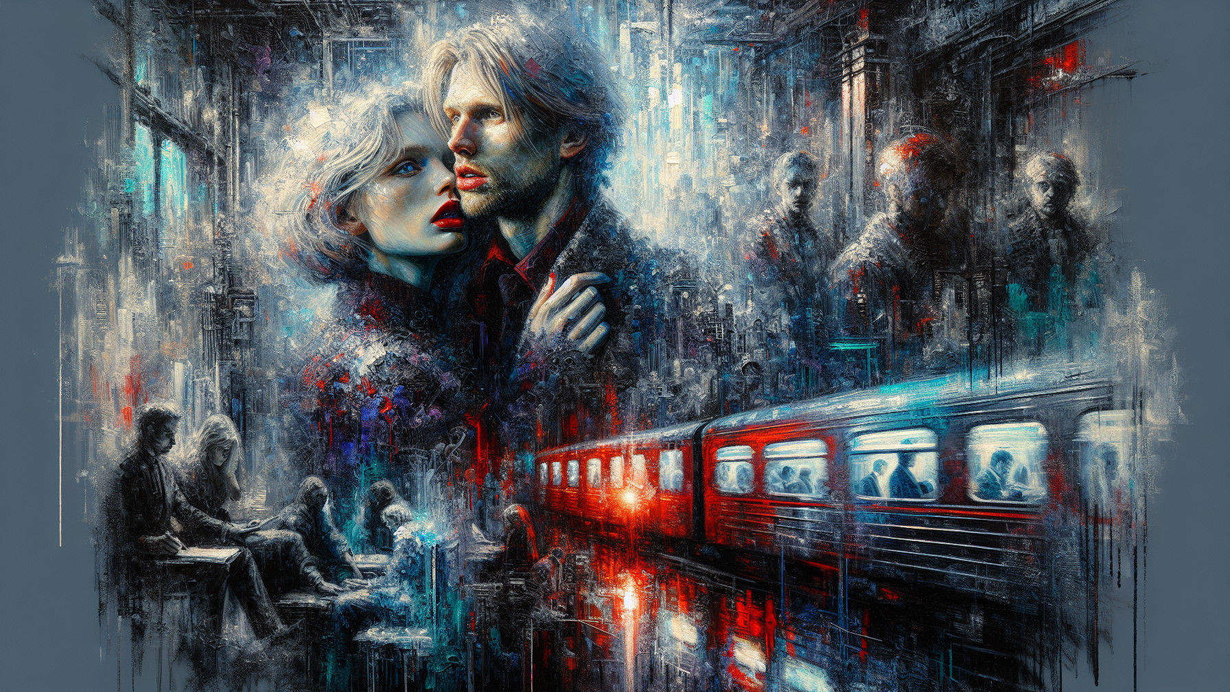 Abstract Urban Scene with Emotional Couple and Shadows