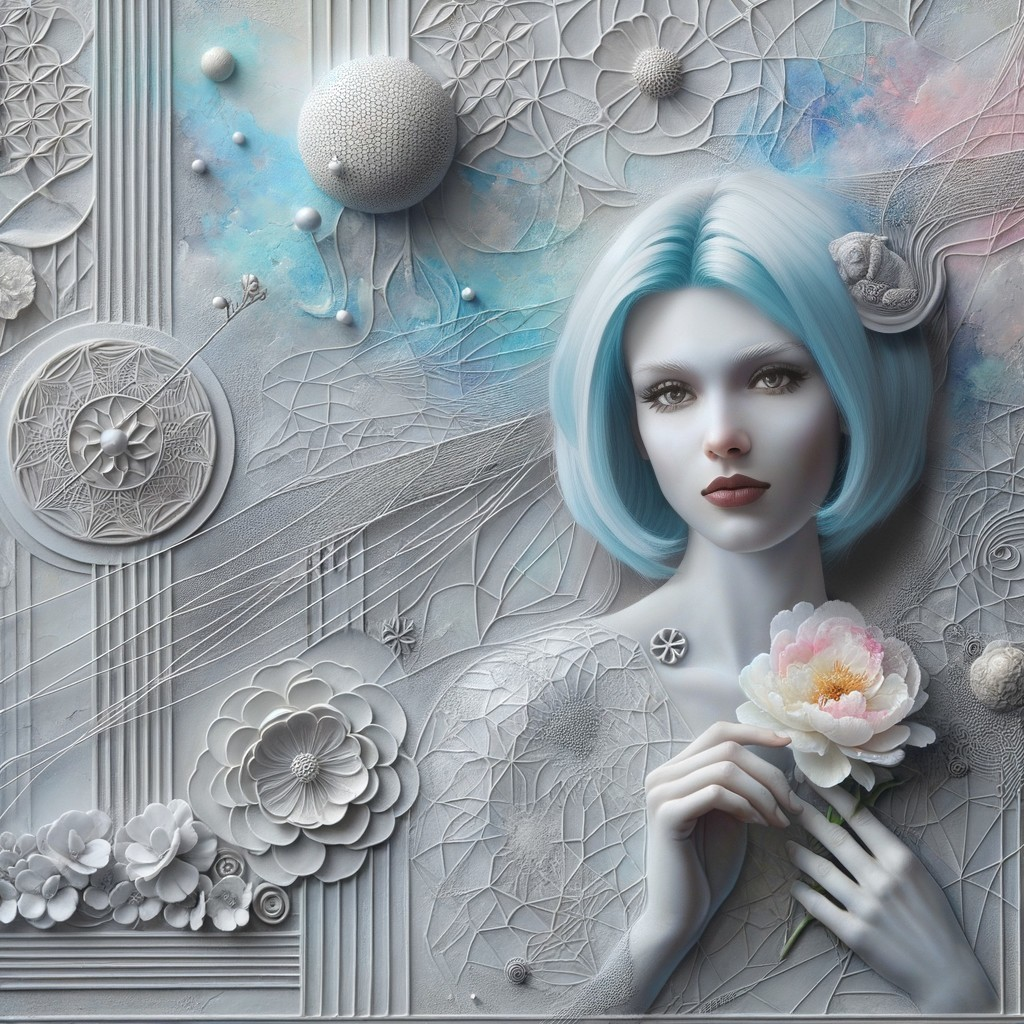 Relief Portrait of a Serene Woman with Floral Elements