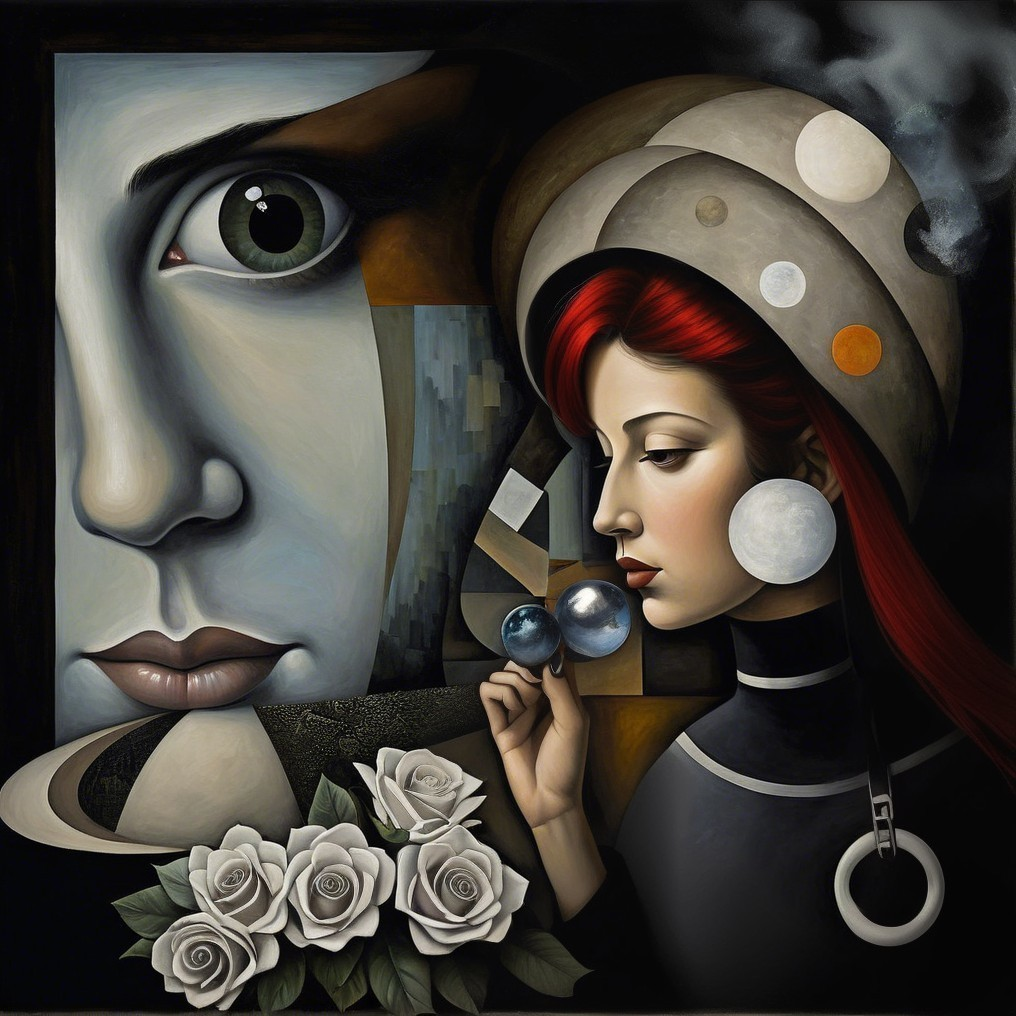 Surreal Artwork with Female Figure and Abstract Elements