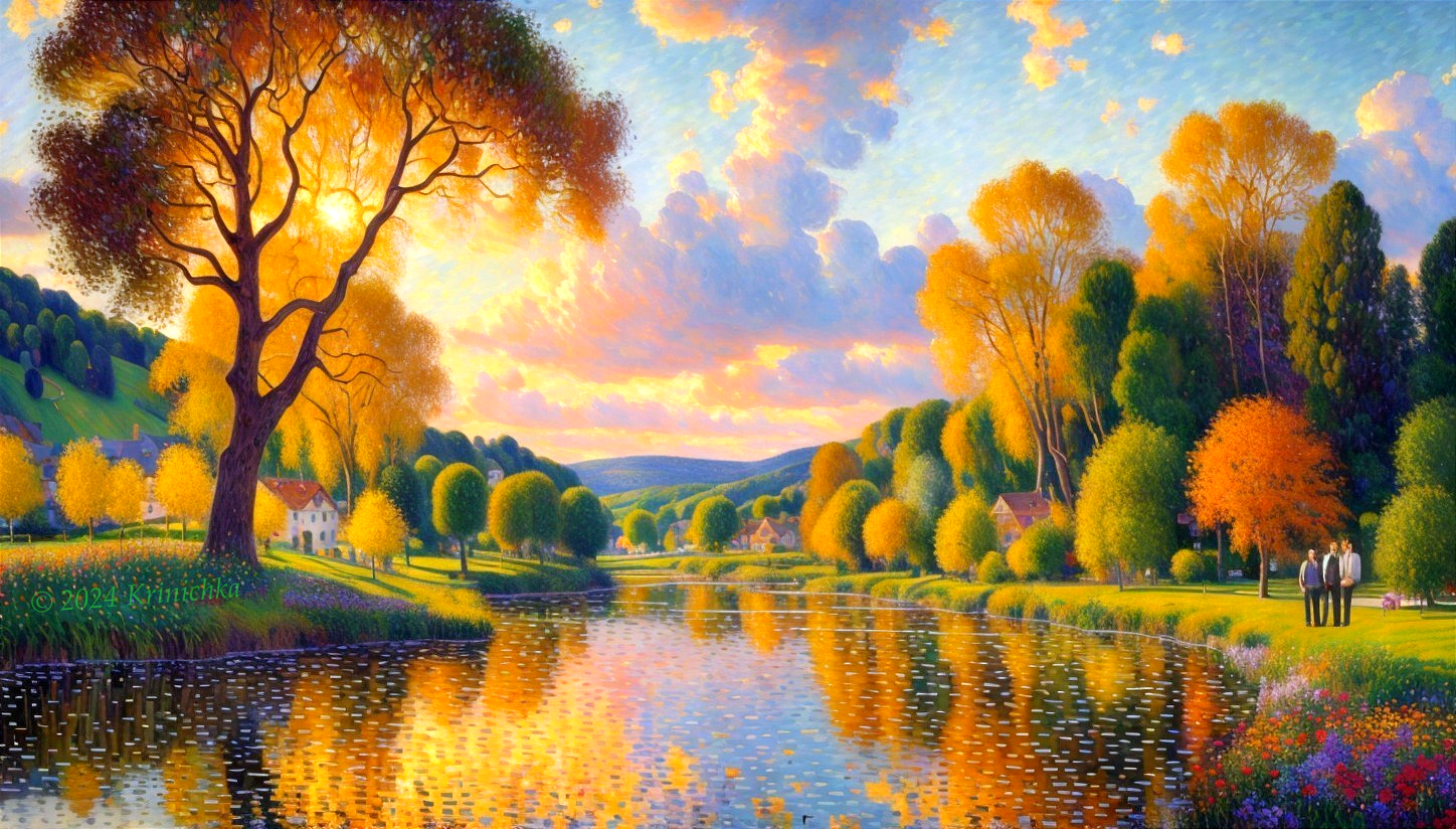 Serene Sunset Landscape with Colorful Sky and River