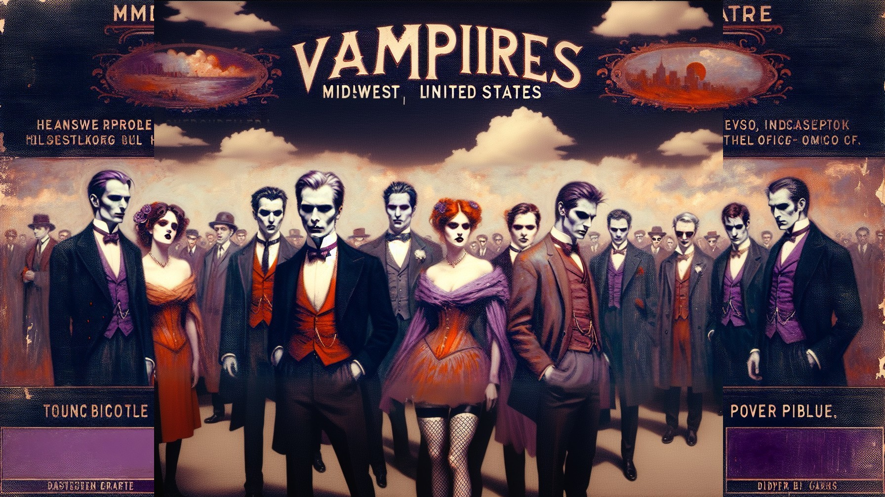 Vintage Illustration of Vampires in Dusky Landscape