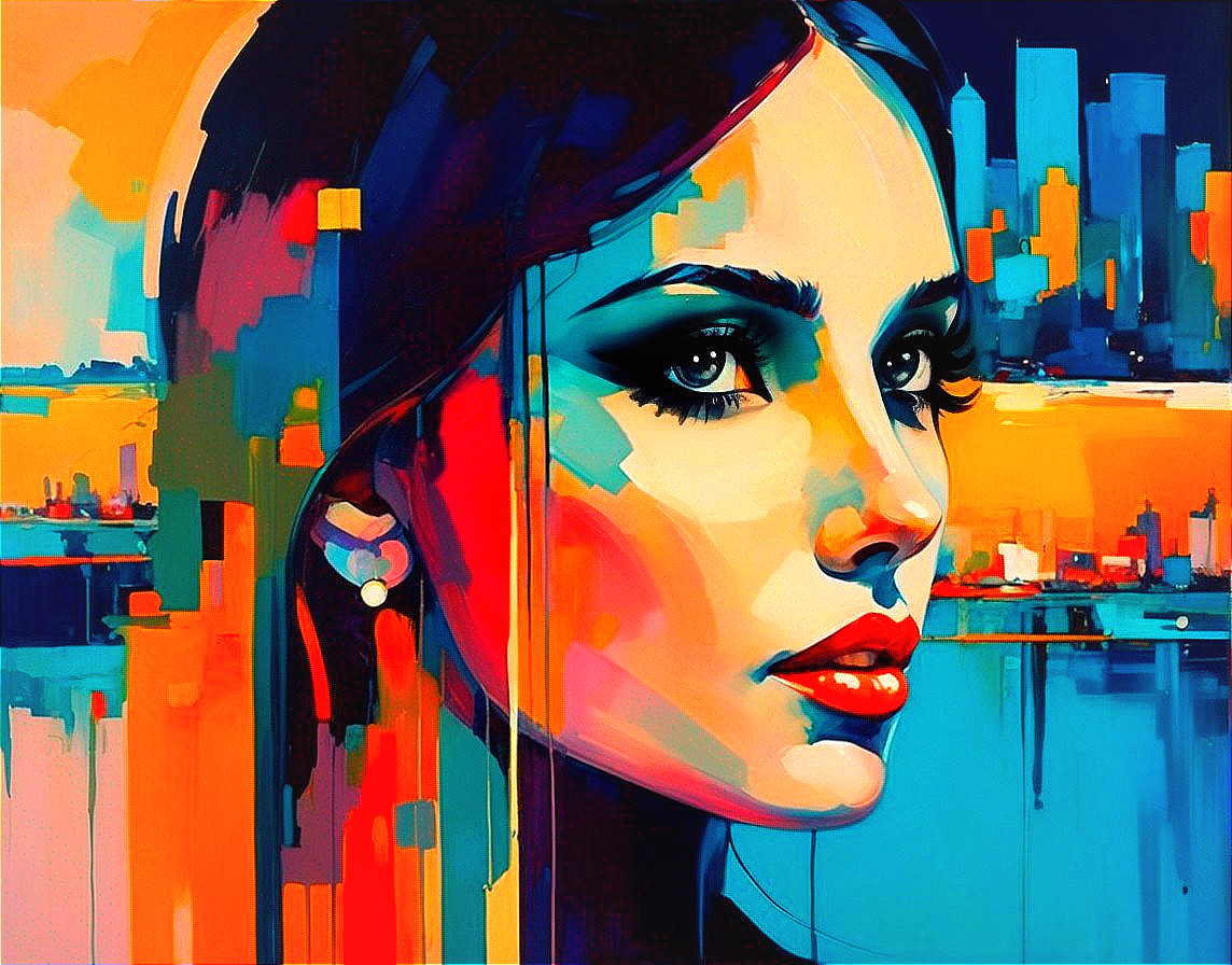 Colorful Abstract Cityscape Background with Woman Portrait