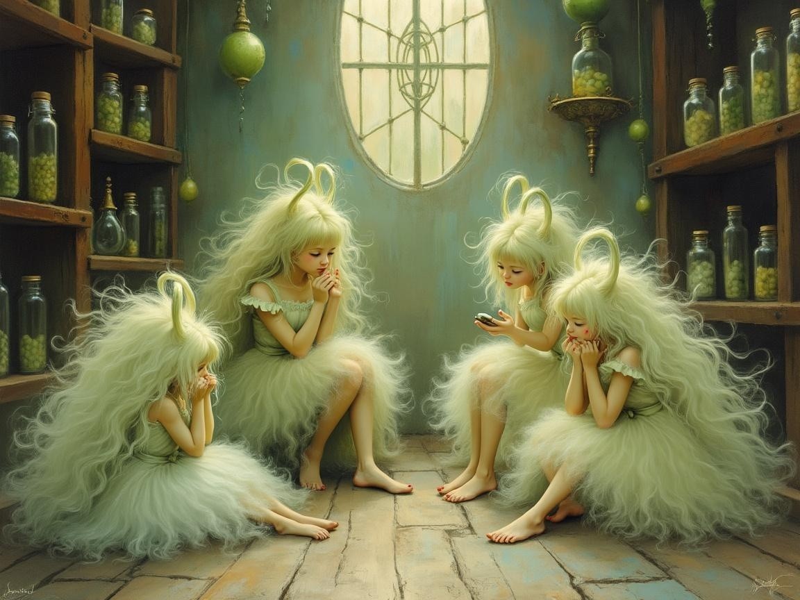Ethereal Creatures in Enchanting Herbal Setting