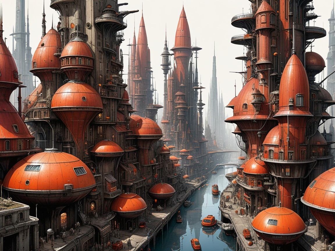 Futuristic Cityscape with Mushroom-Shaped Architecture