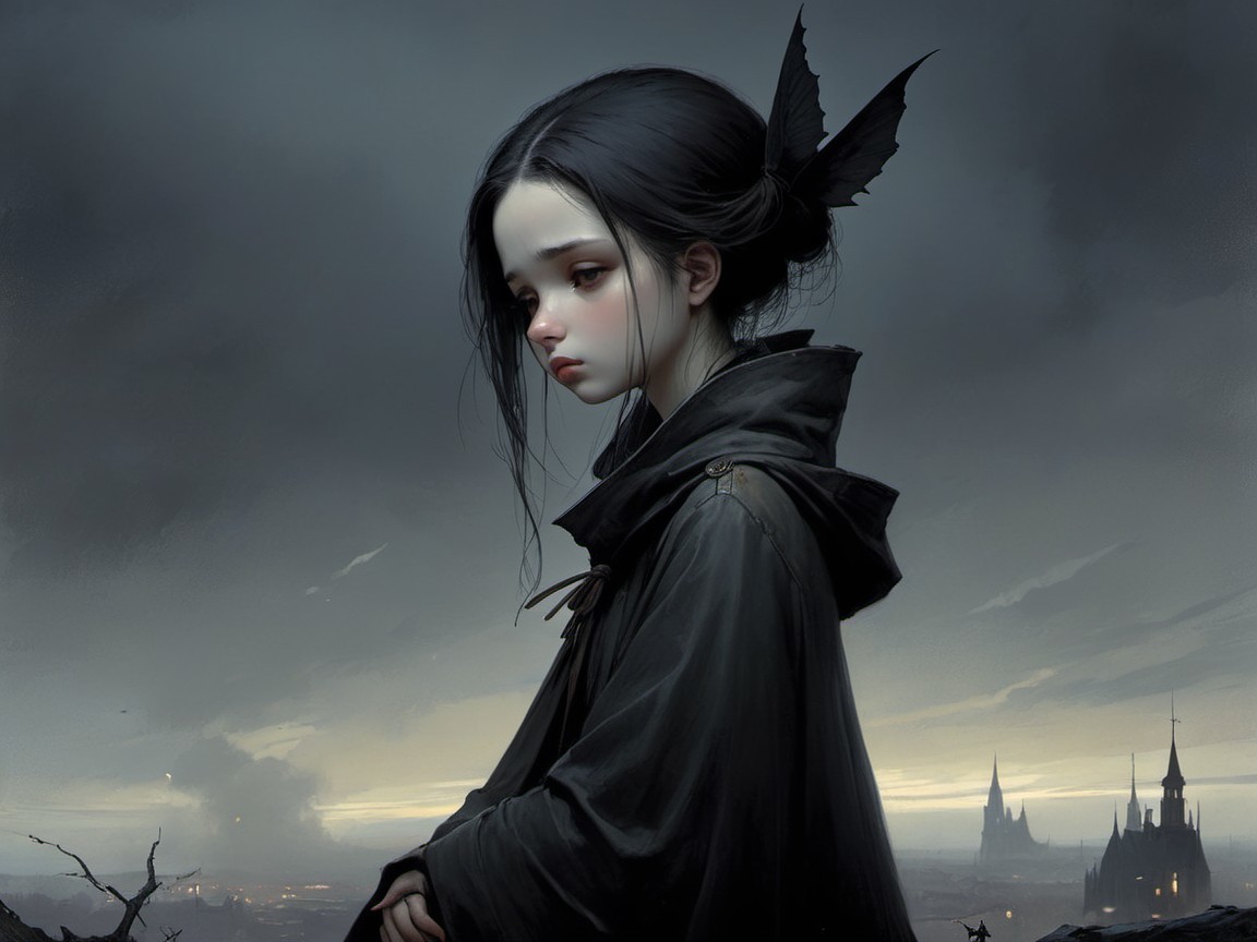 Twilight Landscape with a Pensive Girl and Castles