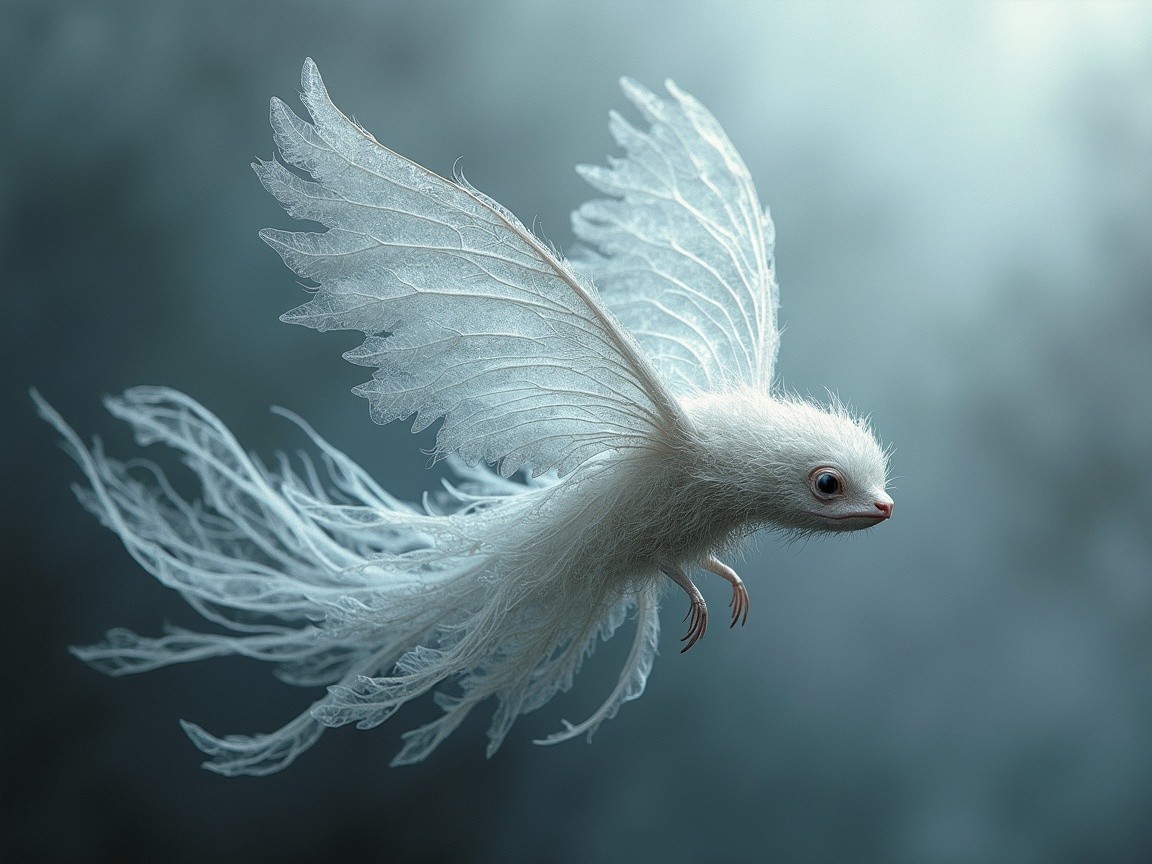 Whimsical Creature with Fluffy Body and Lace Wings