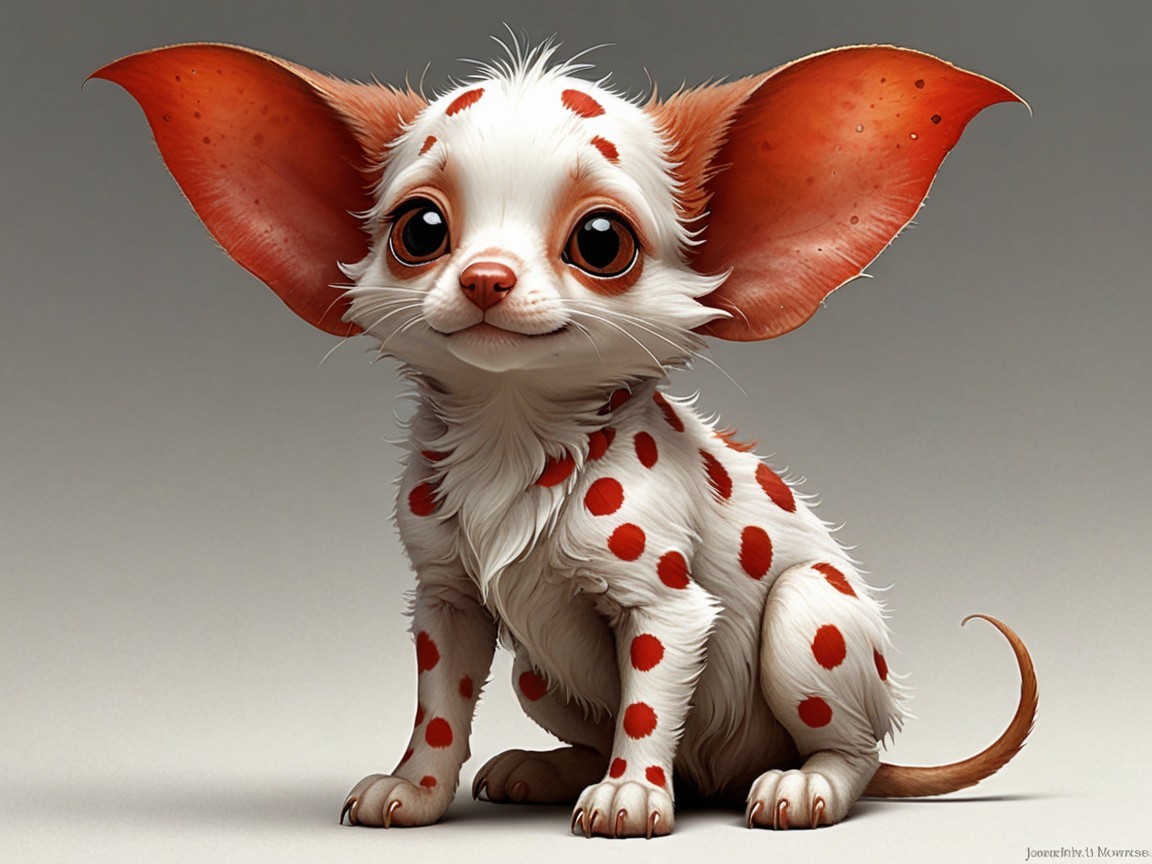 Small creature with oversized ears and fluffy fur