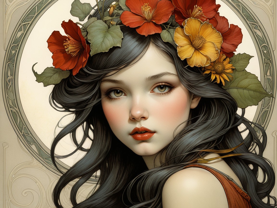 Portrait of a Young Woman with Floral Accents
