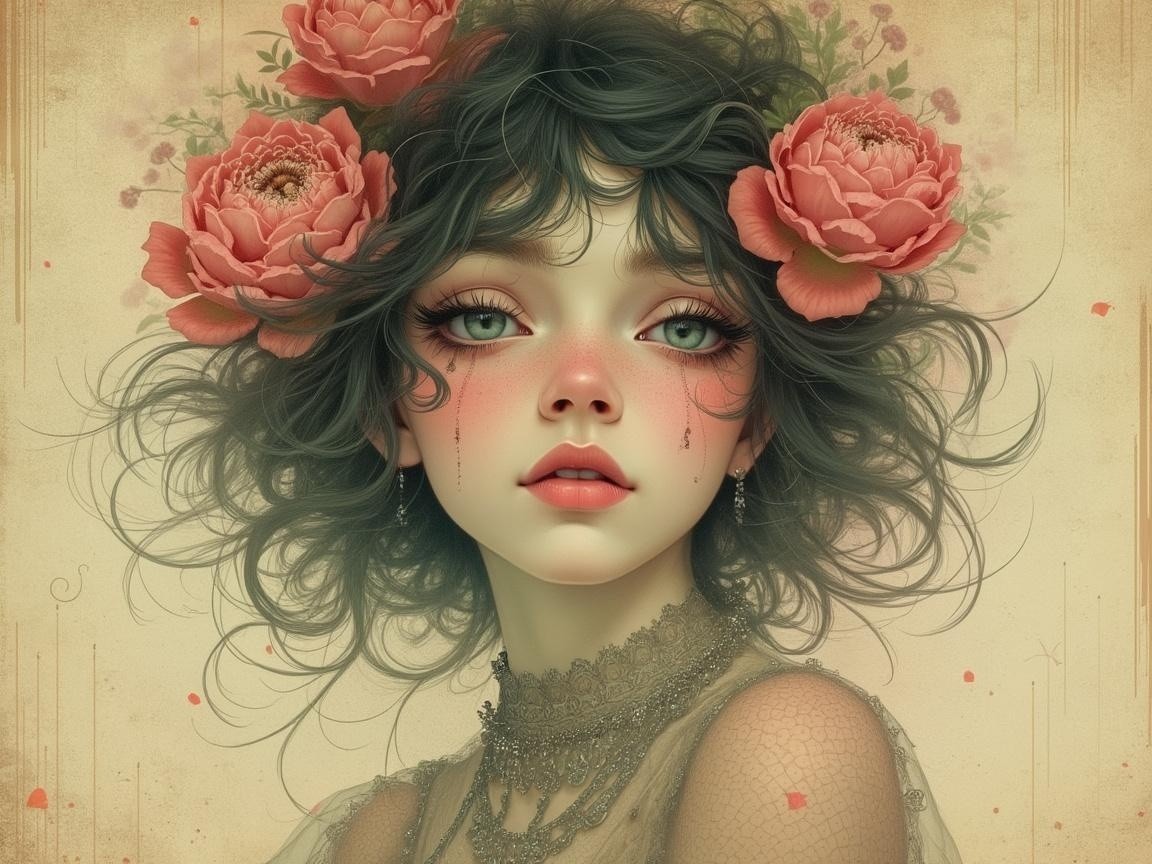 Ethereal Portrait of a Young Woman with Roses