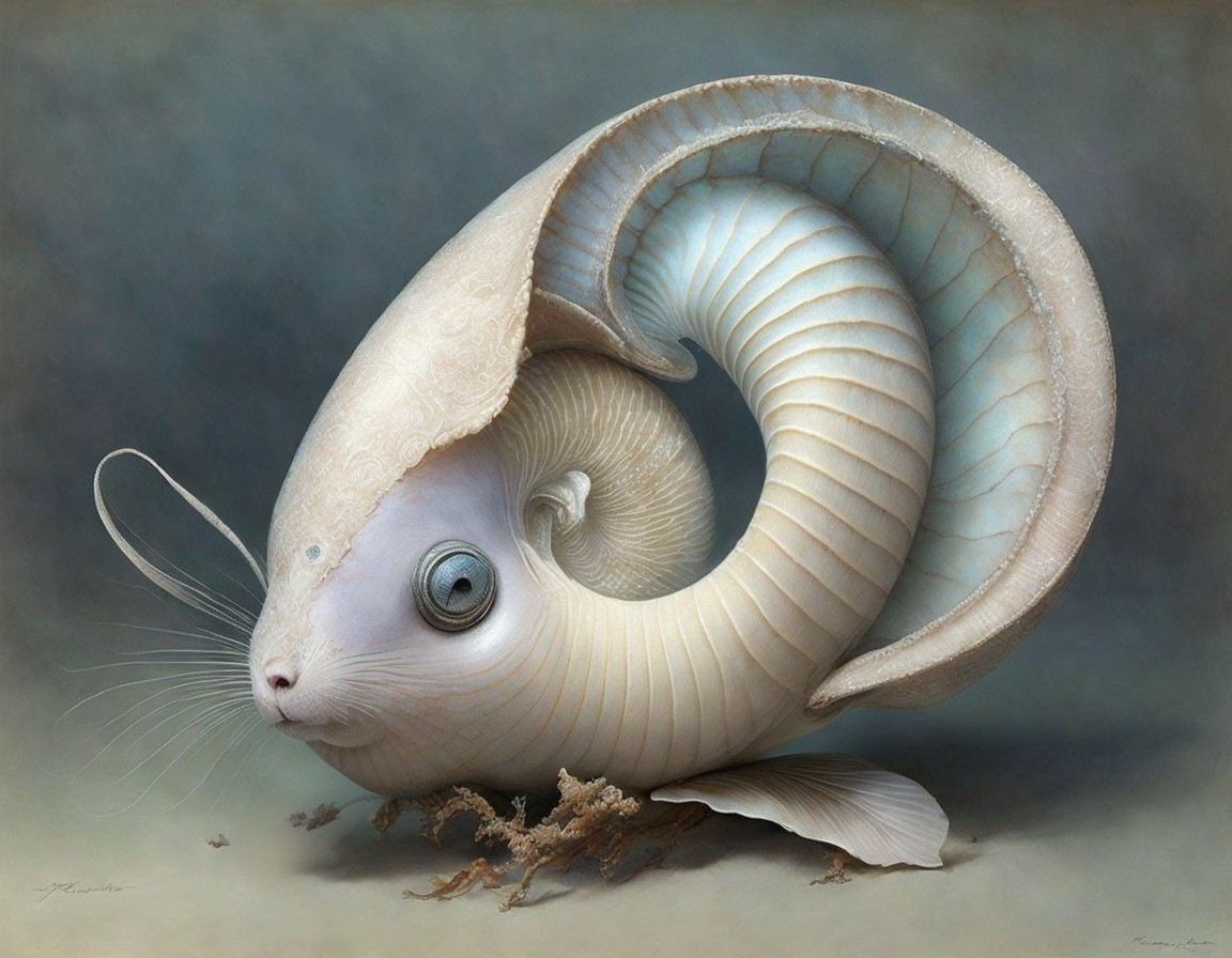 Fantastical Creature with Nautilus and Catfish Features