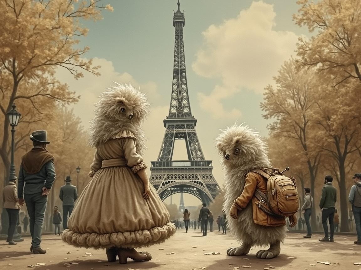 Autumn Scene with Anthropomorphic Creatures in Paris