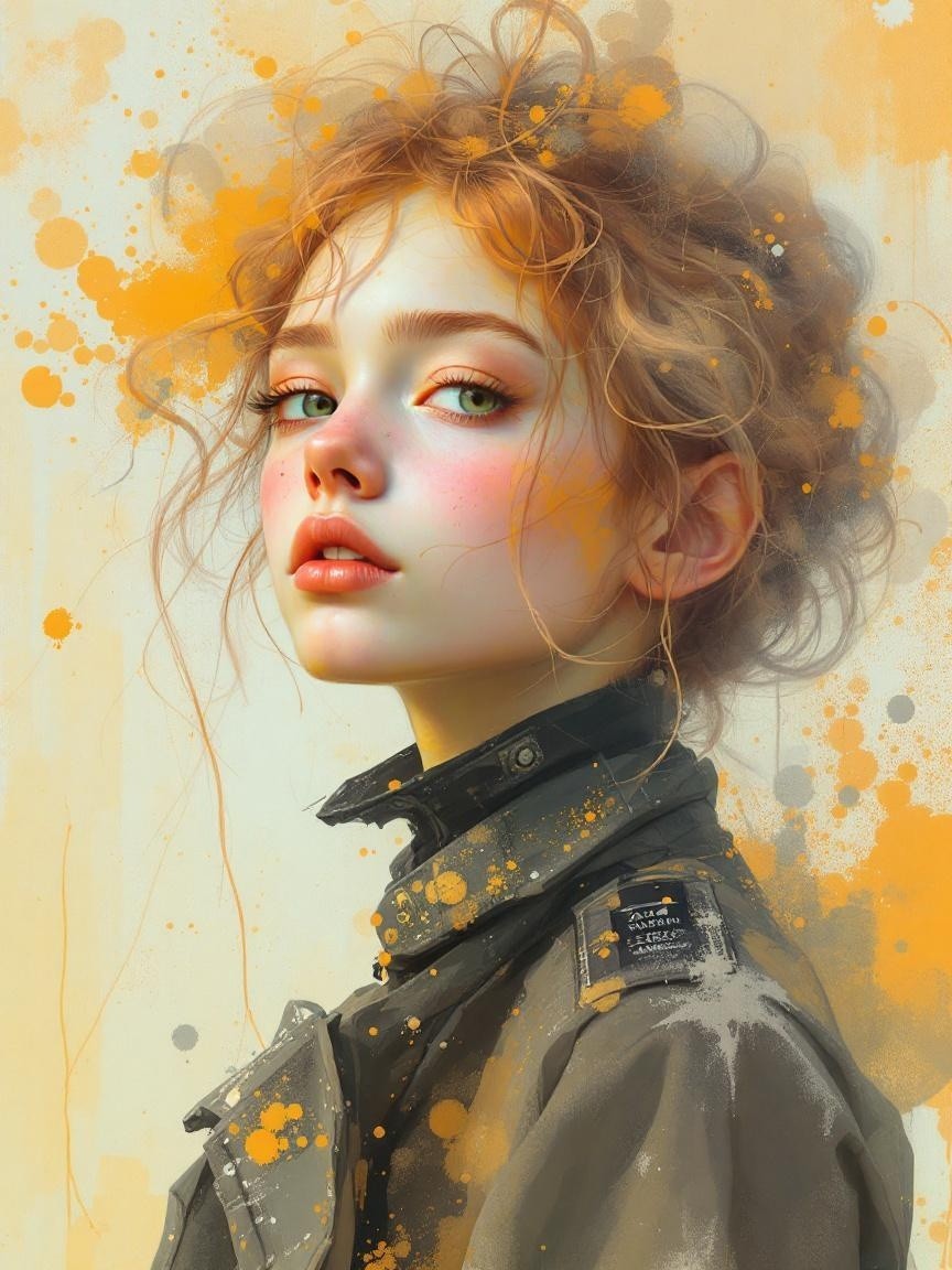 Portrait of a Young Woman with Curly Hair and Green Eyes