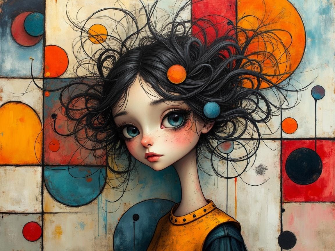 Whimsical Portrait of a Girl with Colorful Elements