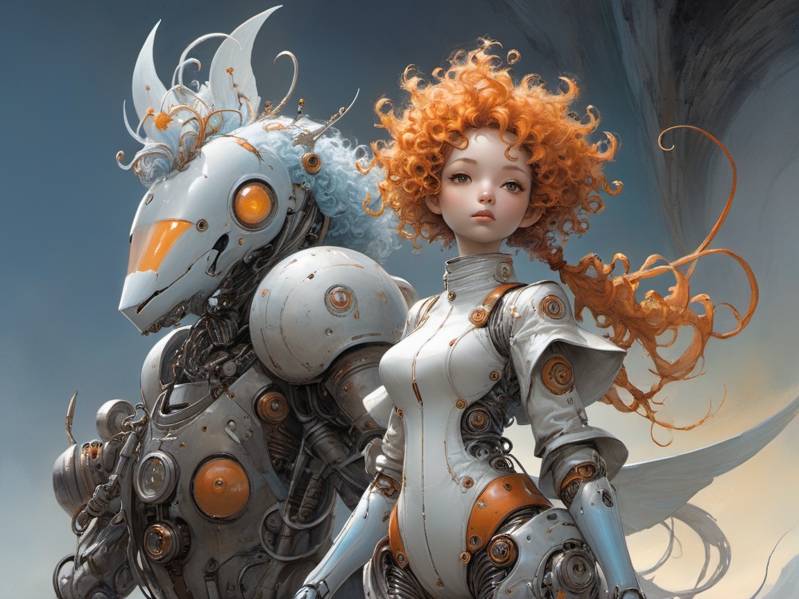 Futuristic Scene with Woman and Robotic Horse Companion
