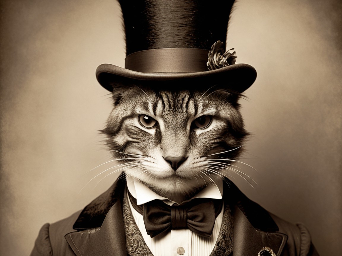 Dignified Tabby Cat in Formal Attire and Top Hat