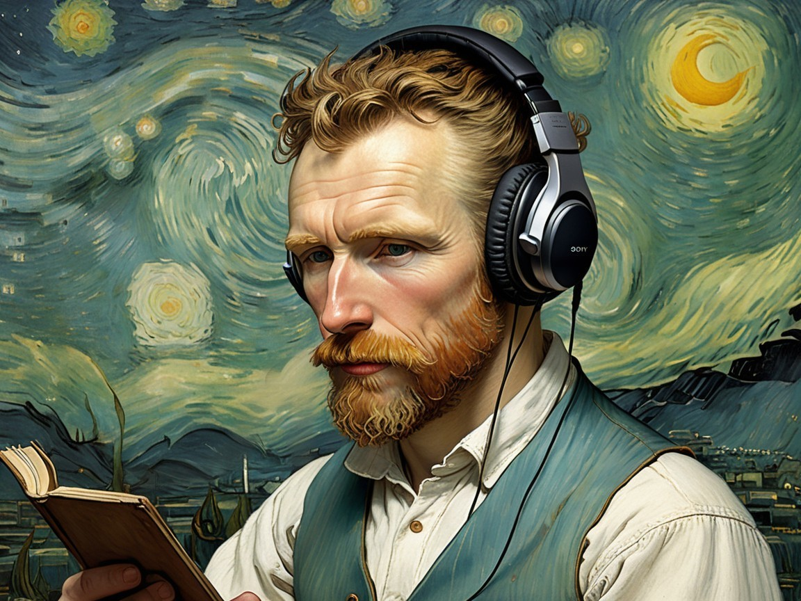 Man with Ginger Beard Reading Under Starry Sky