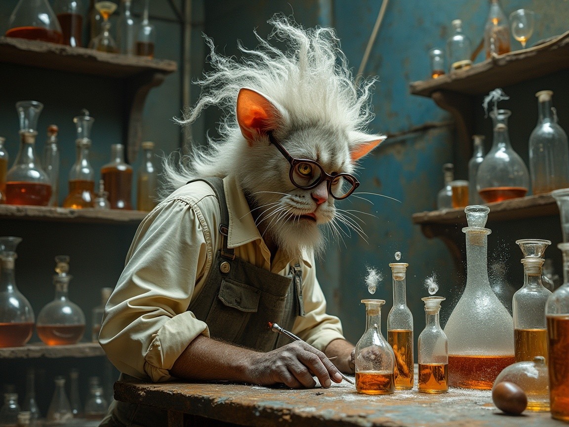 Quirky Character in a Magical Potion Laboratory