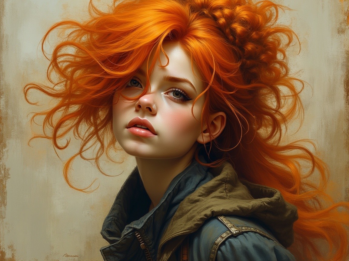 Portrait of a woman with voluminous orange hair