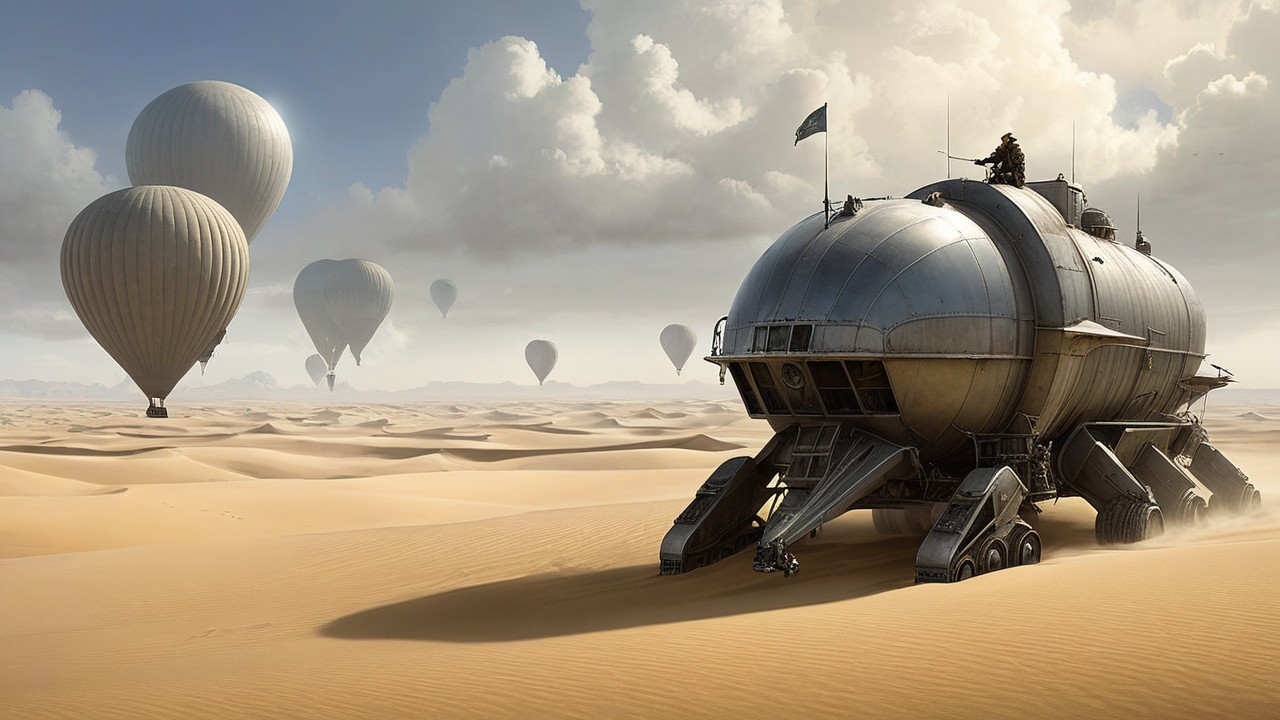 Futuristic Metallic Craft on Golden Desert Sands