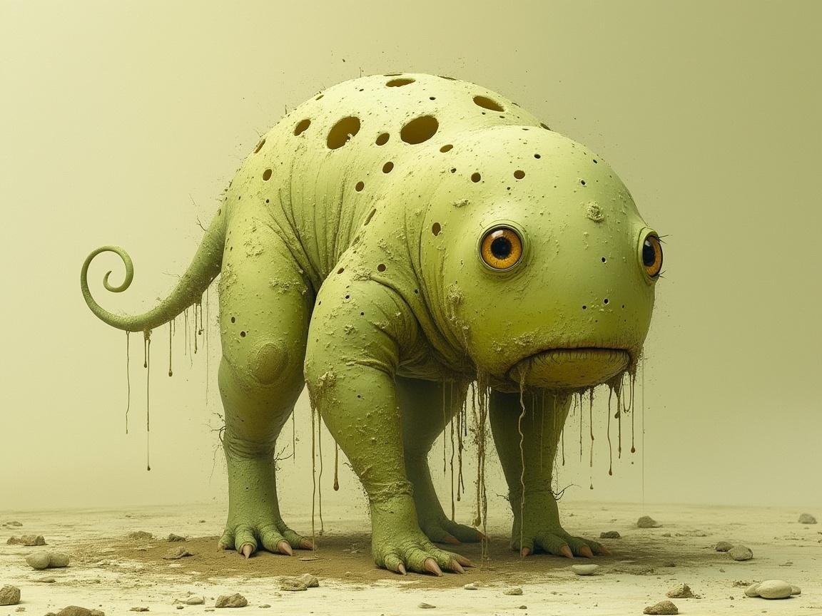 Whimsical Green Amphibian with Expressive Eyes