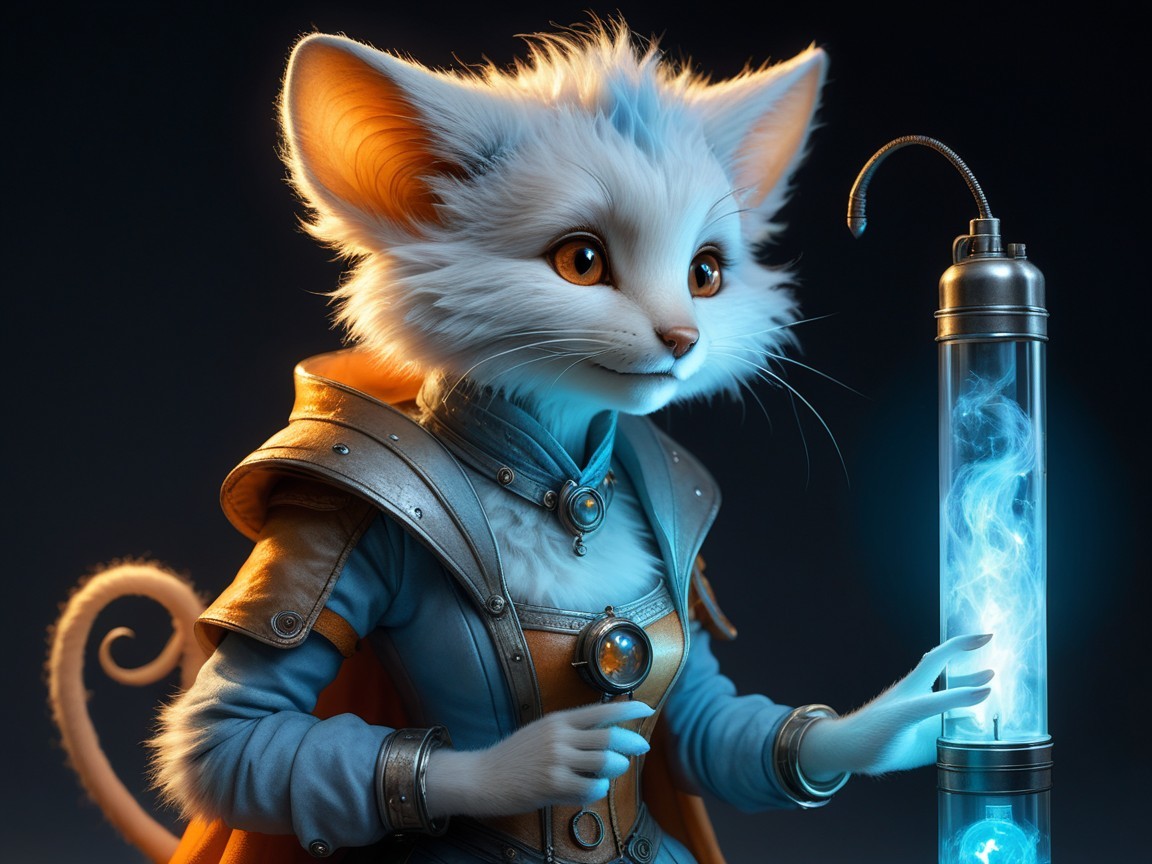 Whimsical Feline Character in Mage Outfit with Potion