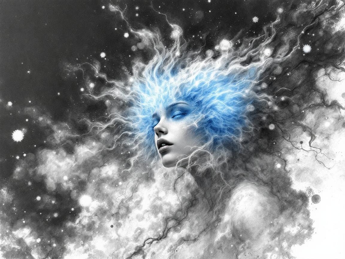 Surreal Portrait of a Woman with Cosmic Background
