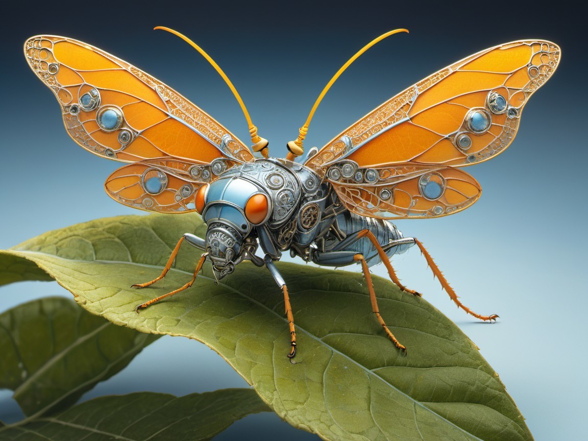 Intricately Designed Metallic Insect with Orange Wings
