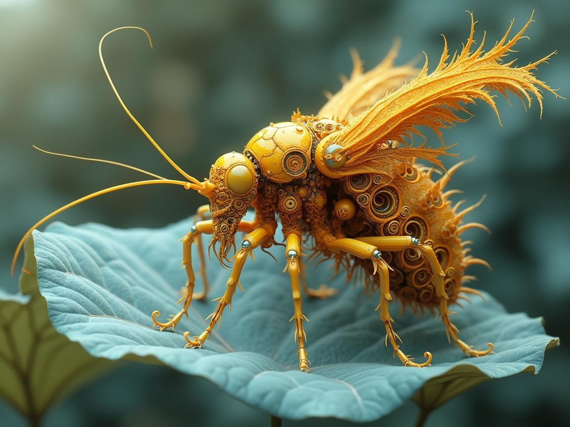 Vibrant Insect on Green Leaf with Whimsical Design