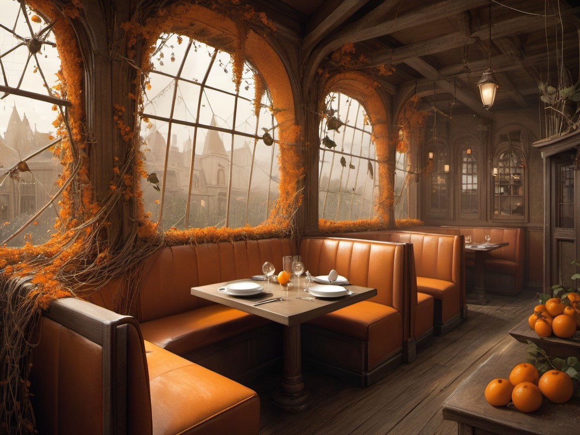 Cozy Restaurant Interior with Warm Orange Accents