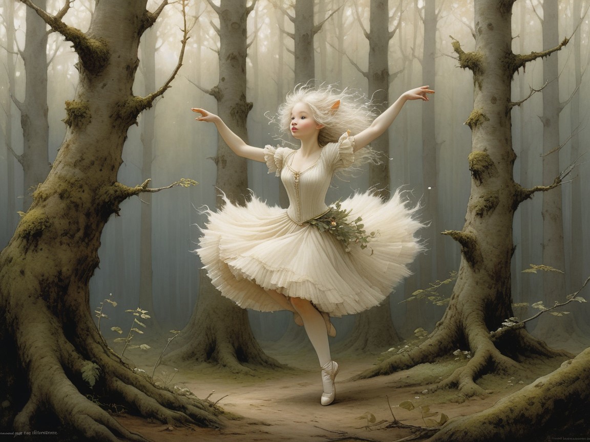 Ethereal Figure Dancing in a Serene Forest