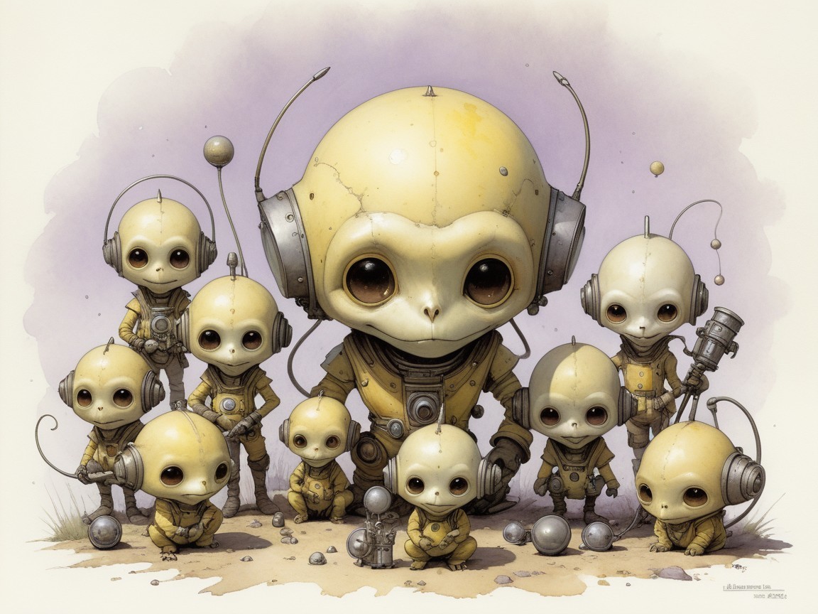 Steampunk-Inspired Extraterrestrial Creatures in Yellow