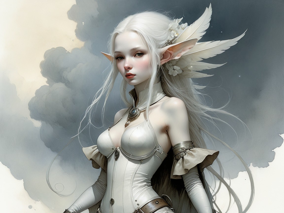 Mystical Elf with Iridescent Hair and Elegant Wings