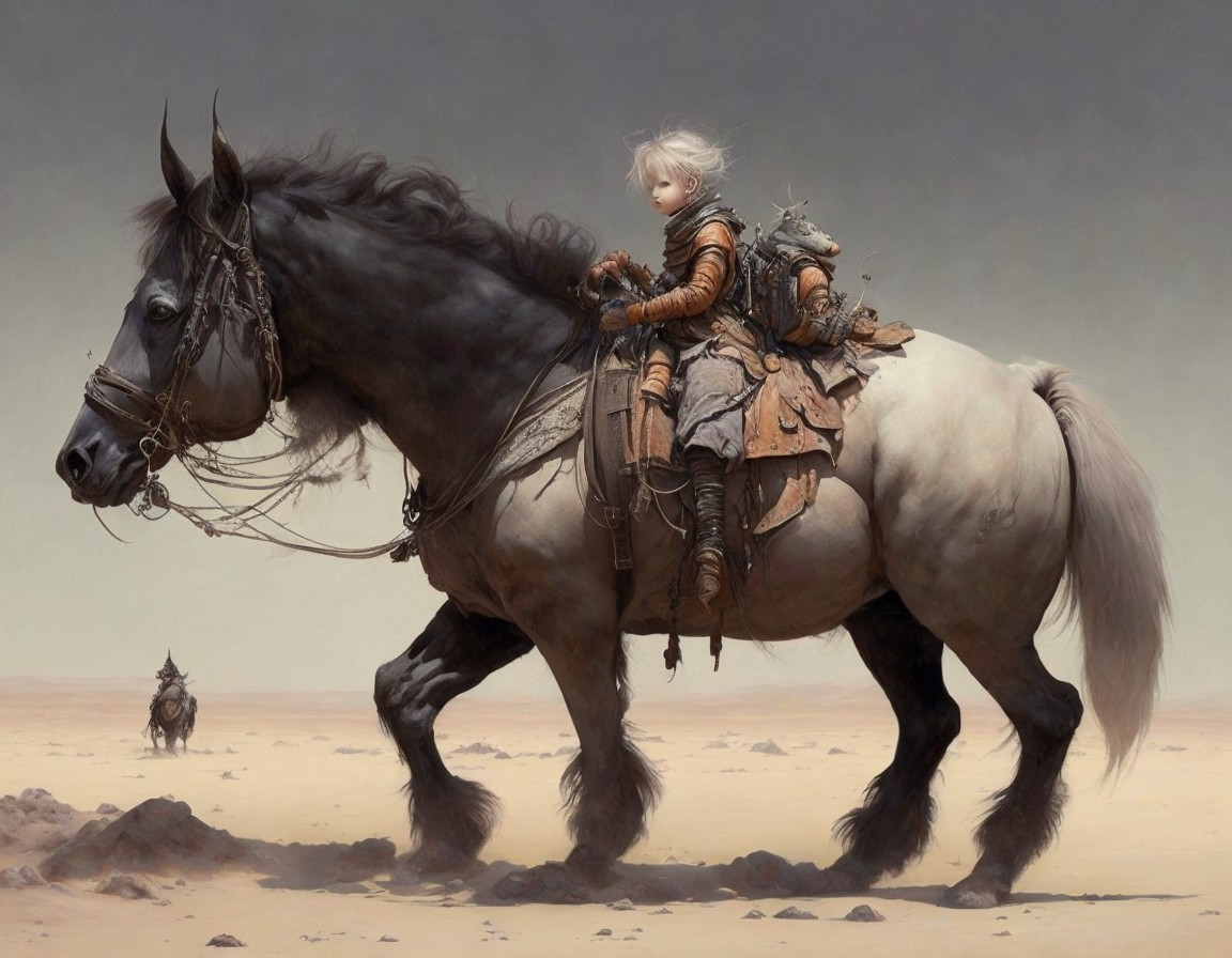 Warrior on Horse in Barren Desert Landscape