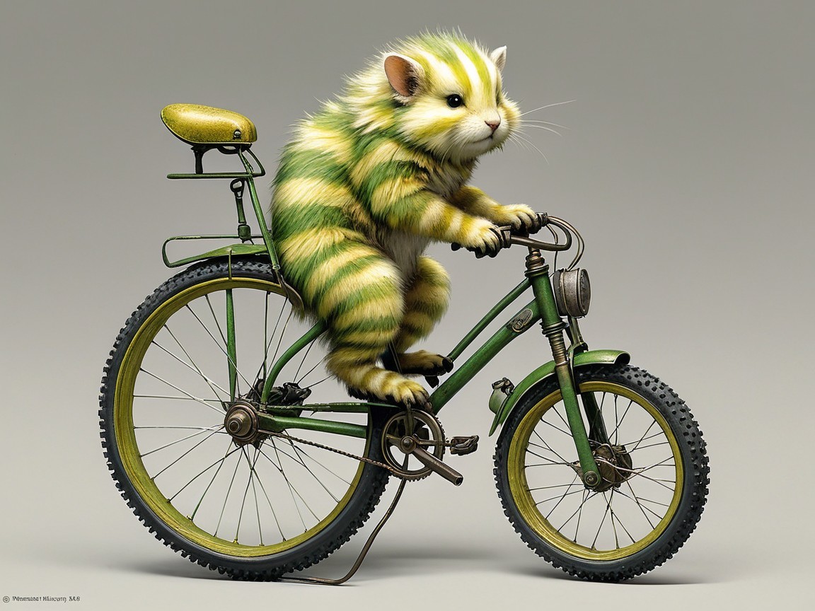 Whimsical Creature on Vintage Green Bicycle