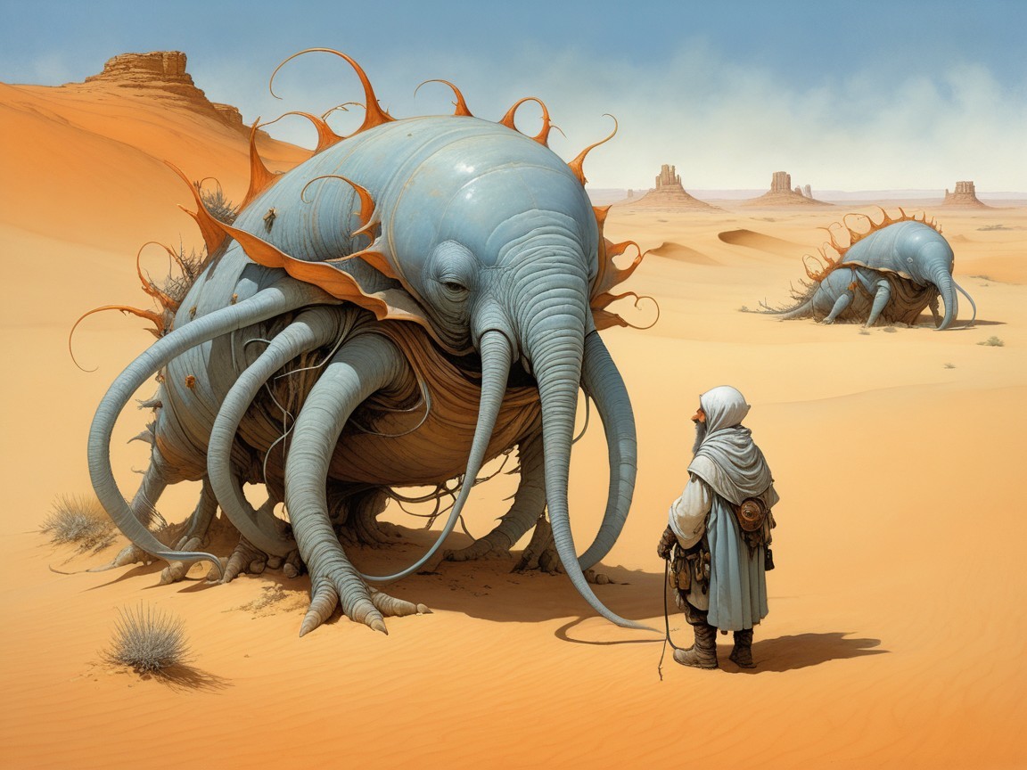 Desert Scene Featuring Giant Tentacled Creatures