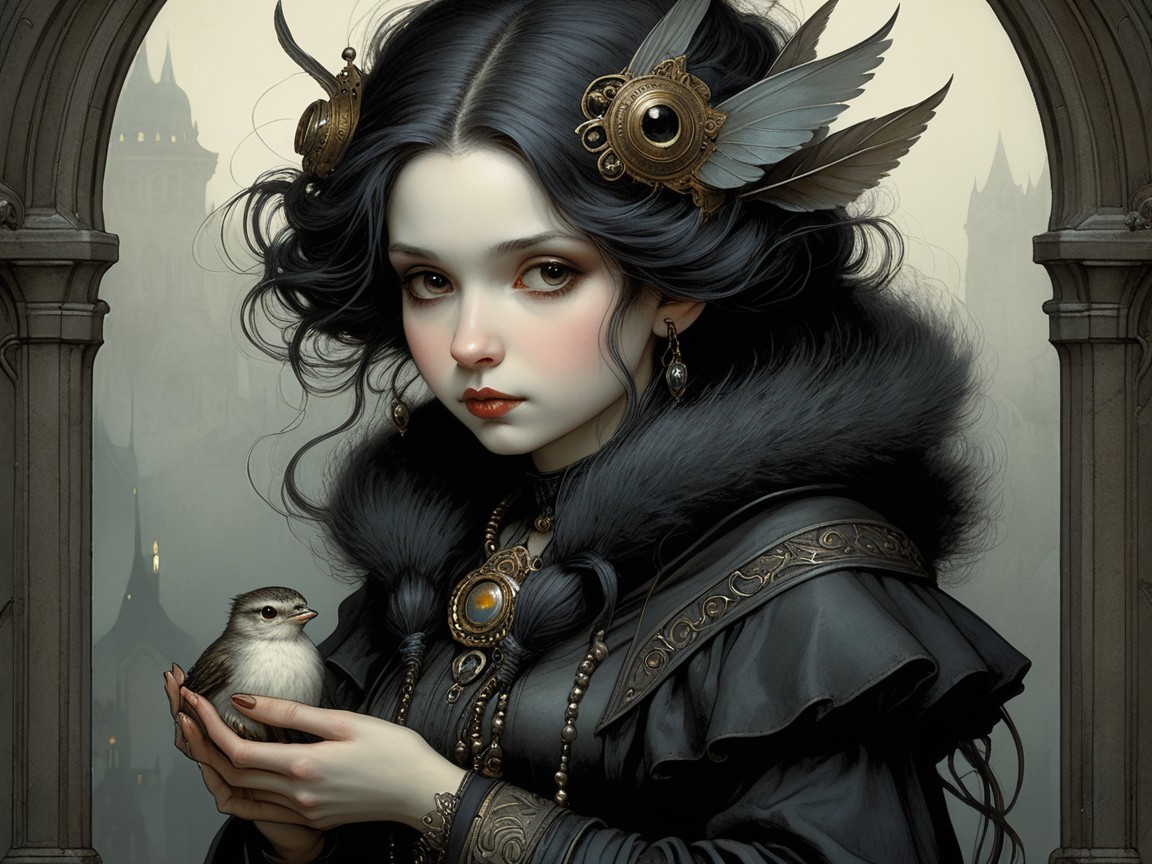 Gothic Portrait of a Young Woman with Accessories