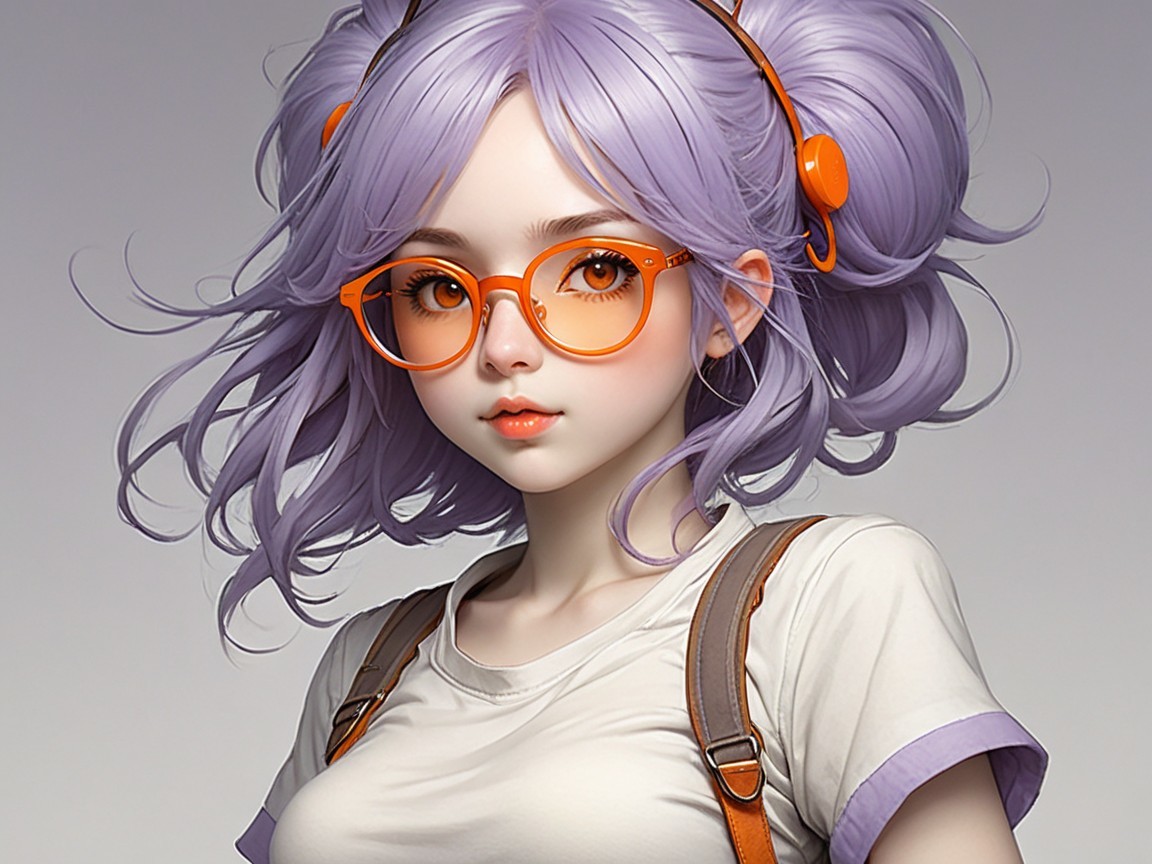 Young girl with pastel purple hair and orange glasses