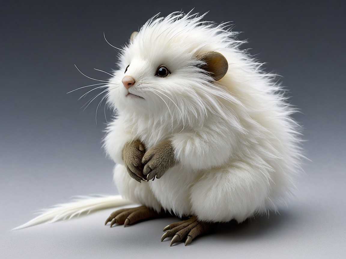 Whimsical Fluffy Creature with Hedgehog and Bunny Traits