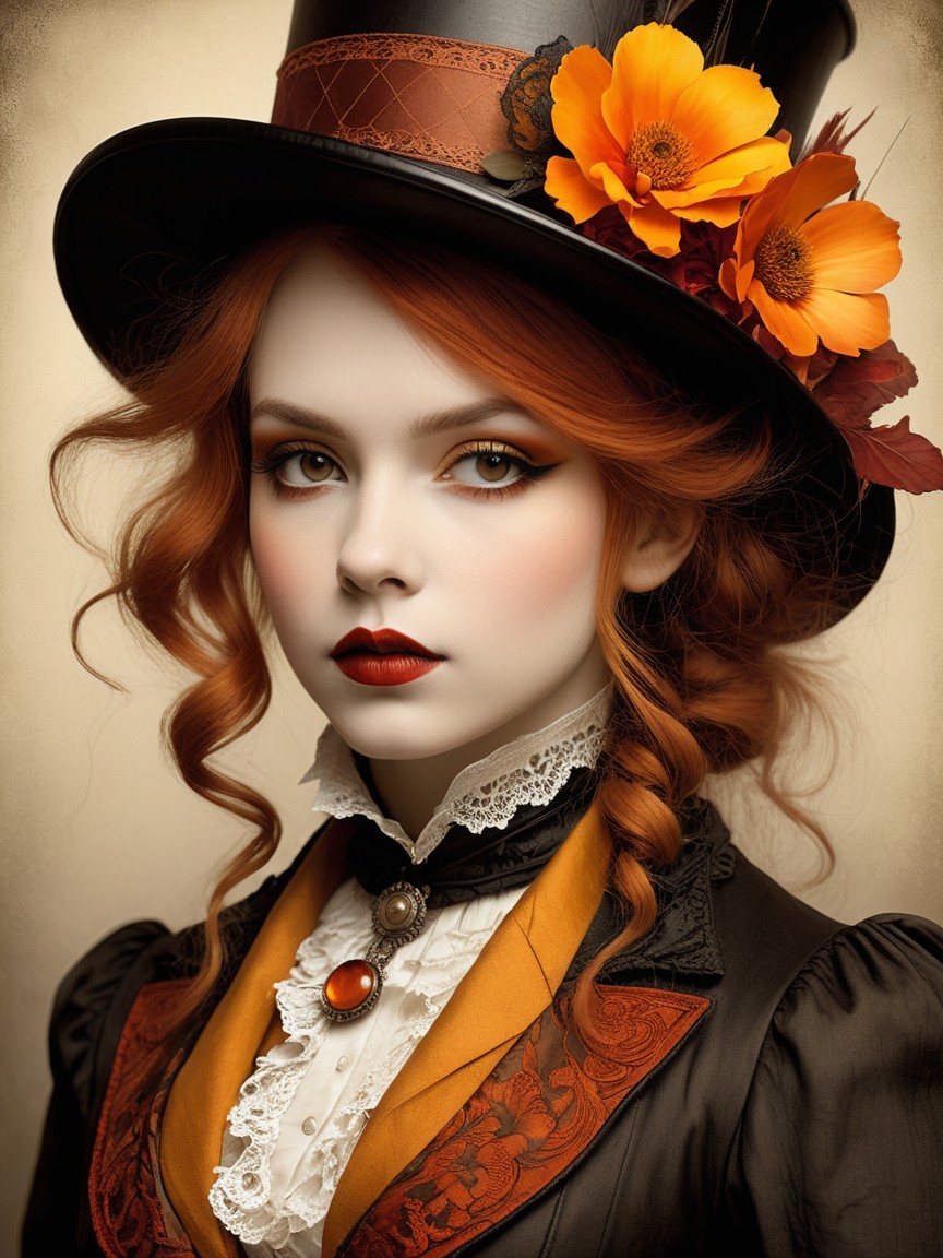 Portrait of a Young Woman in a Stylish Top Hat