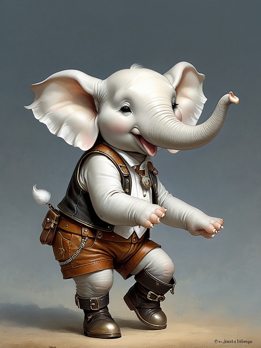 Cartoon Baby Elephant in Playful Outfit and Boots