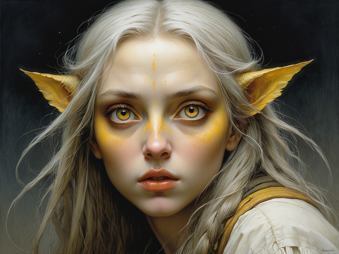 Young woman with pointed ears and silvery hair