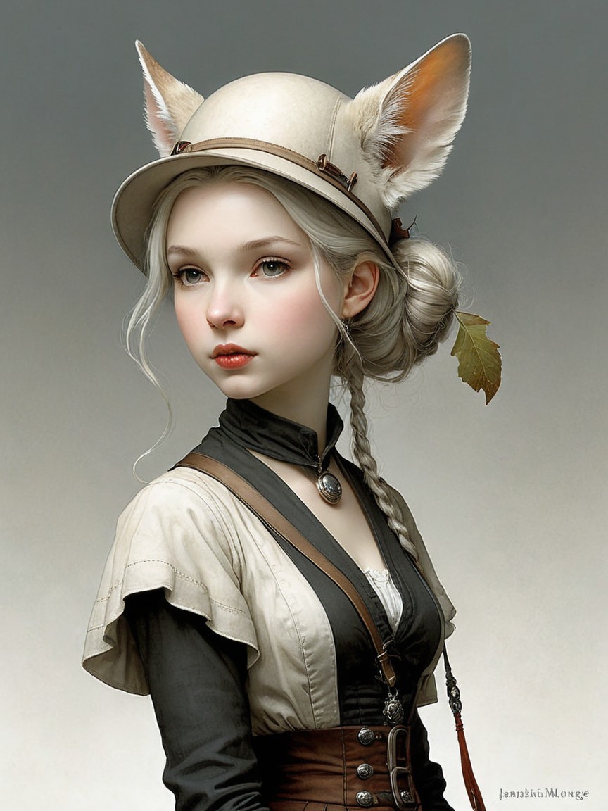 Young girl with fox ears in explorer outfit