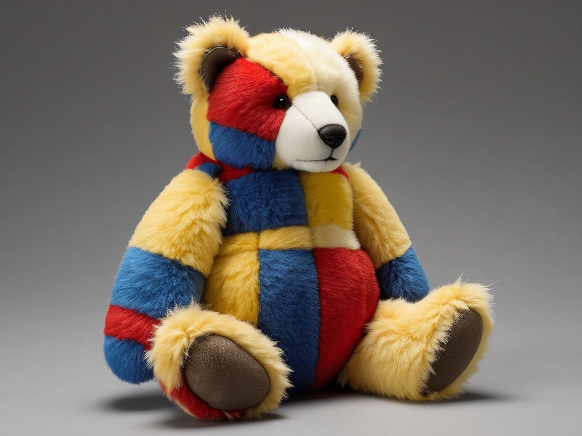 Colorful Patchwork Plush Teddy Bear Description