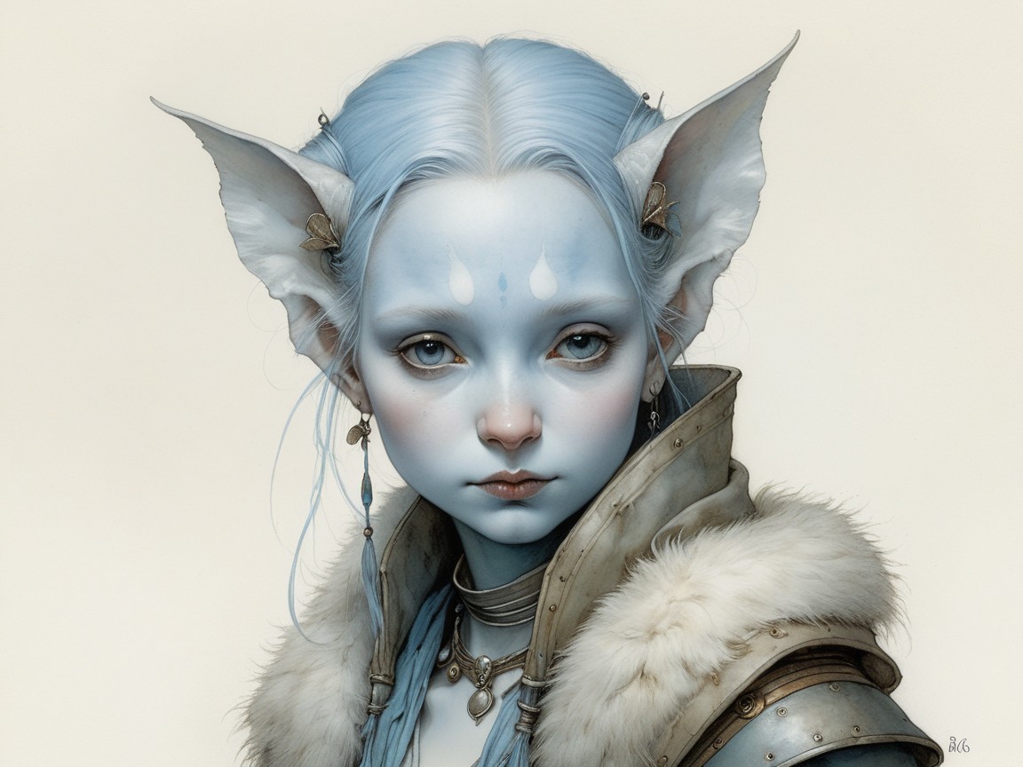 Fantasy Character with Blue Skin and Mystical Features