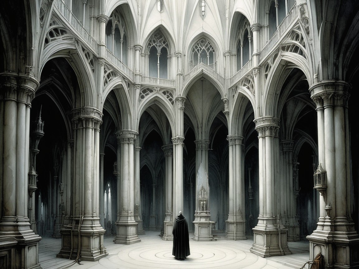 Gothic Cathedral Interior with Ethereal Atmosphere