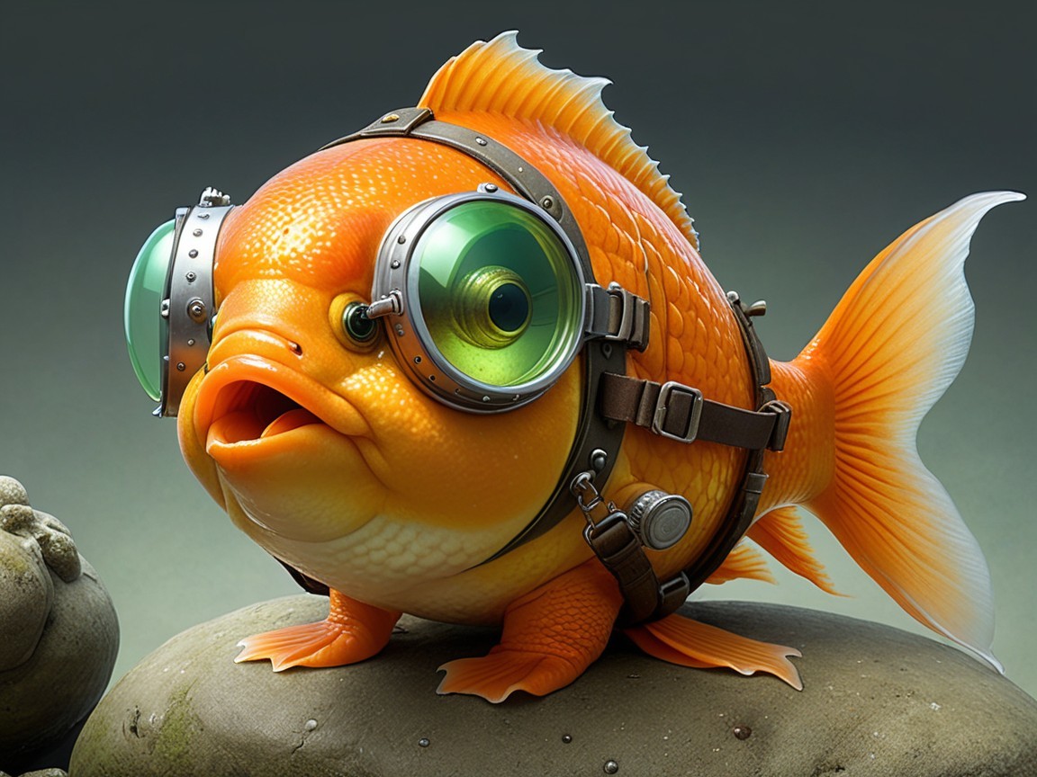 Goldfish in Steampunk Goggles and Leather Harness